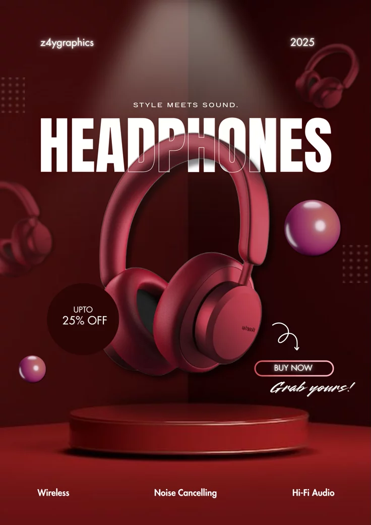 minimalist headphones poster design modern advertising graphic